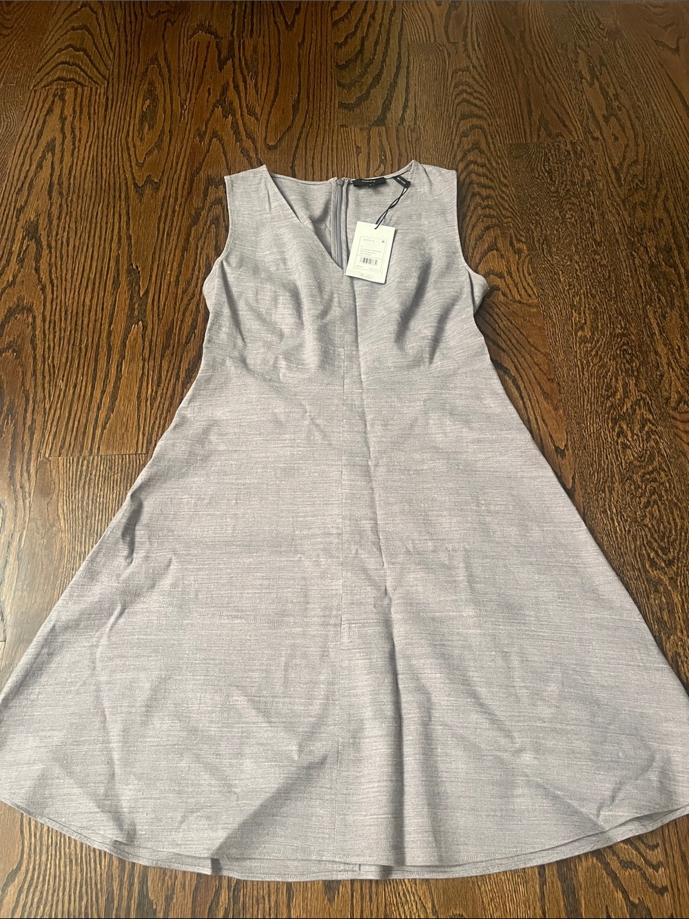 NEW! Theory Sleeveless Good Linen l Light Gray A-Line Jemion Sharkskin Dress